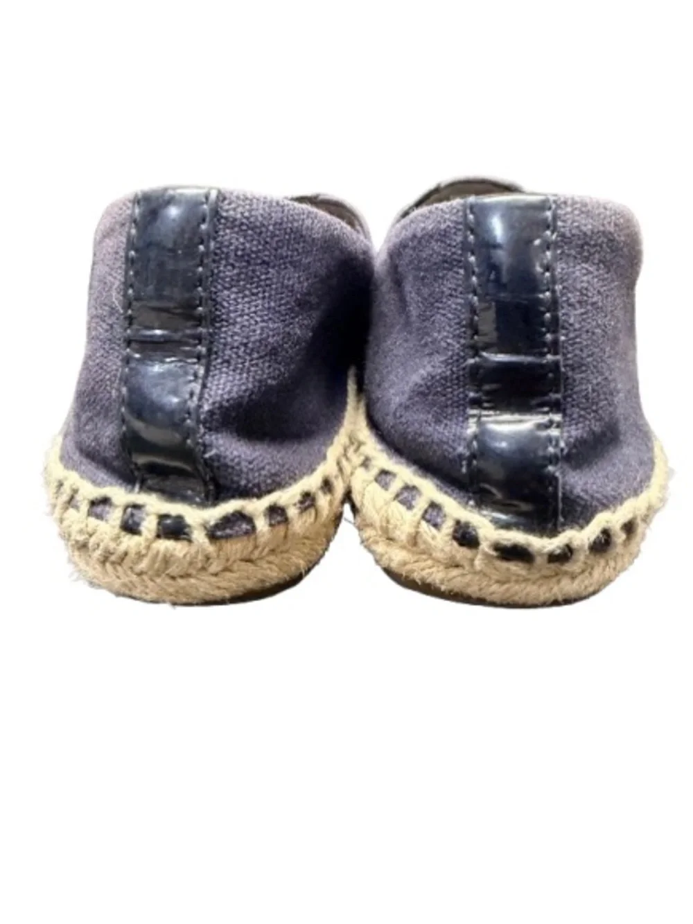 Tory Burch Navy Canvas Patent Logo Espadrille Flats Shoes Size 8.5